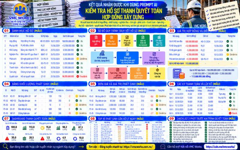 Bài 41 – Prompt AI kiểm tra hồ sơ thanh quyết toán hợp đồng xây dựng, phát hiện giá trị chưa đủ căn cứ