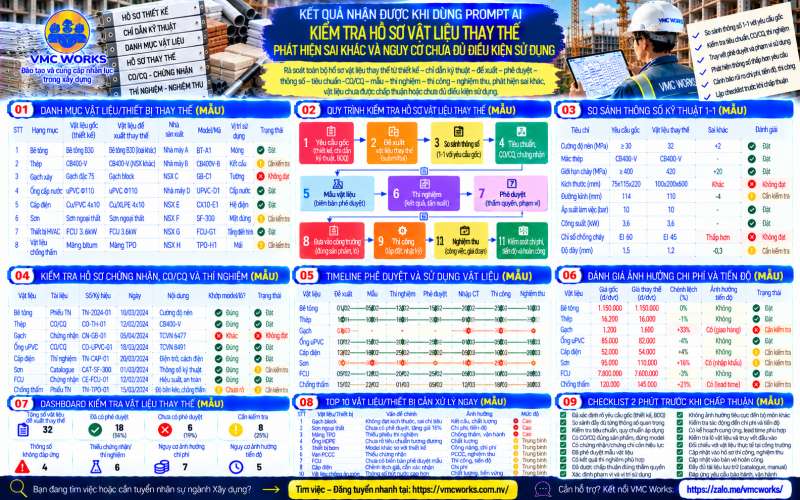 Bài 46 – Prompt AI kiểm tra hồ sơ vật liệu thay thế, phát hiện sai khác và nguy cơ chưa đủ điều kiện sử dụng