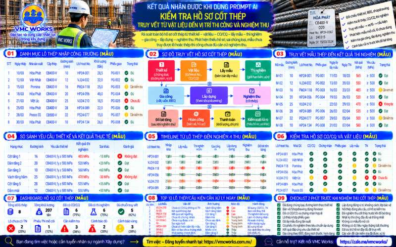 Bài 48 – Prompt AI kiểm tra hồ sơ cốt thép, truy vết từ chứng chỉ vật liệu đến vị trí thi công và nghiệm thu