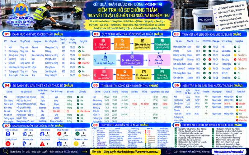Bài 49 – Prompt AI kiểm tra hồ sơ chống thấm, truy vết từ vật liệu đến thử nước và nghiệm thu