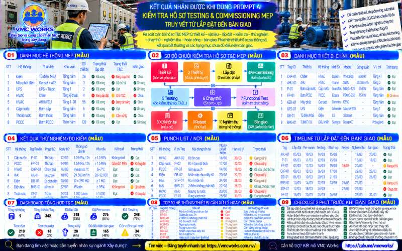Bài 53 – Prompt AI kiểm tra hồ sơ Testing & Commissioning MEP, phát hiện hệ thống chưa đủ điều kiện bàn giao