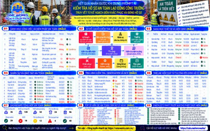 Bài 54 – Prompt AI kiểm tra hồ sơ an toàn lao động công trường, phát hiện thiếu kiểm soát và hồ sơ chưa khép kín