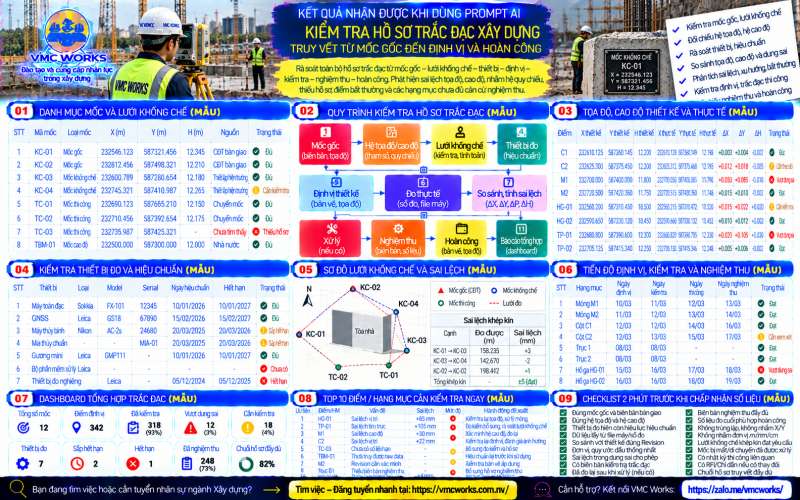 Bài 58 – Prompt AI kiểm tra hồ sơ trắc đạc xây dựng, phát hiện sai lệch tọa độ, cao độ và mốc kiểm soát